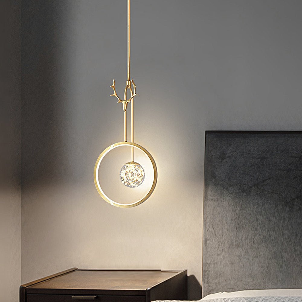Antler Ring Mini Pendant Light — Gold Iron, 12W LED, 3-Step Dimmable, 9.8" Wide