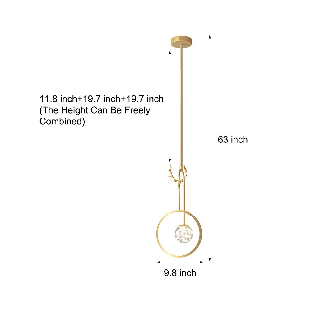 Antler Ring Mini Pendant Light — Gold Iron, 12W LED, 3-Step Dimmable, 9.8" Wide