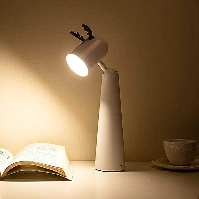 White Desk Lamp with Night Light Feature and USB Rechargeable Antlers Design Luxe