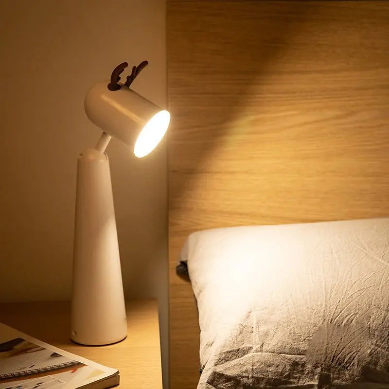 White Desk Lamp with Night Light Feature and USB Rechargeable Antlers Design Luxe