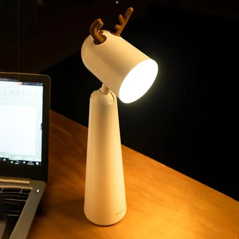 White Desk Lamp with Night Light Feature and USB Rechargeable Antlers Design Luxe