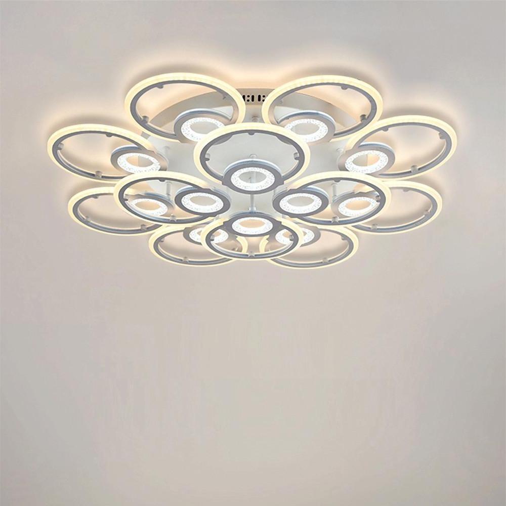 Geometric Metal Ring LED Flush-Mount Ceiling Light — Acrylic, 3-Step Dimming, Remote Control, 4-Light or 12-Light, 23"