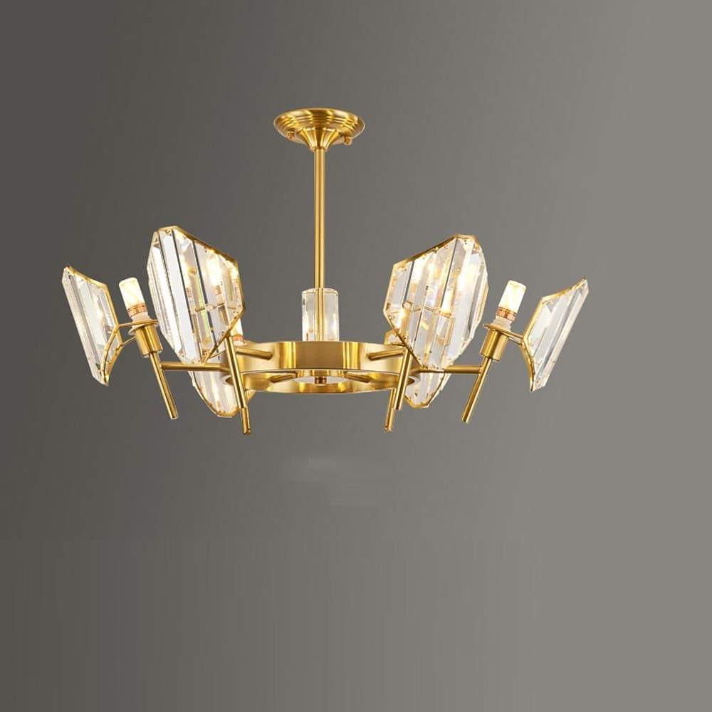 Brass Ring Frame Crystal Chandelier — Gold Electroplated, Metal Arc Branches, 5- to 12-Light