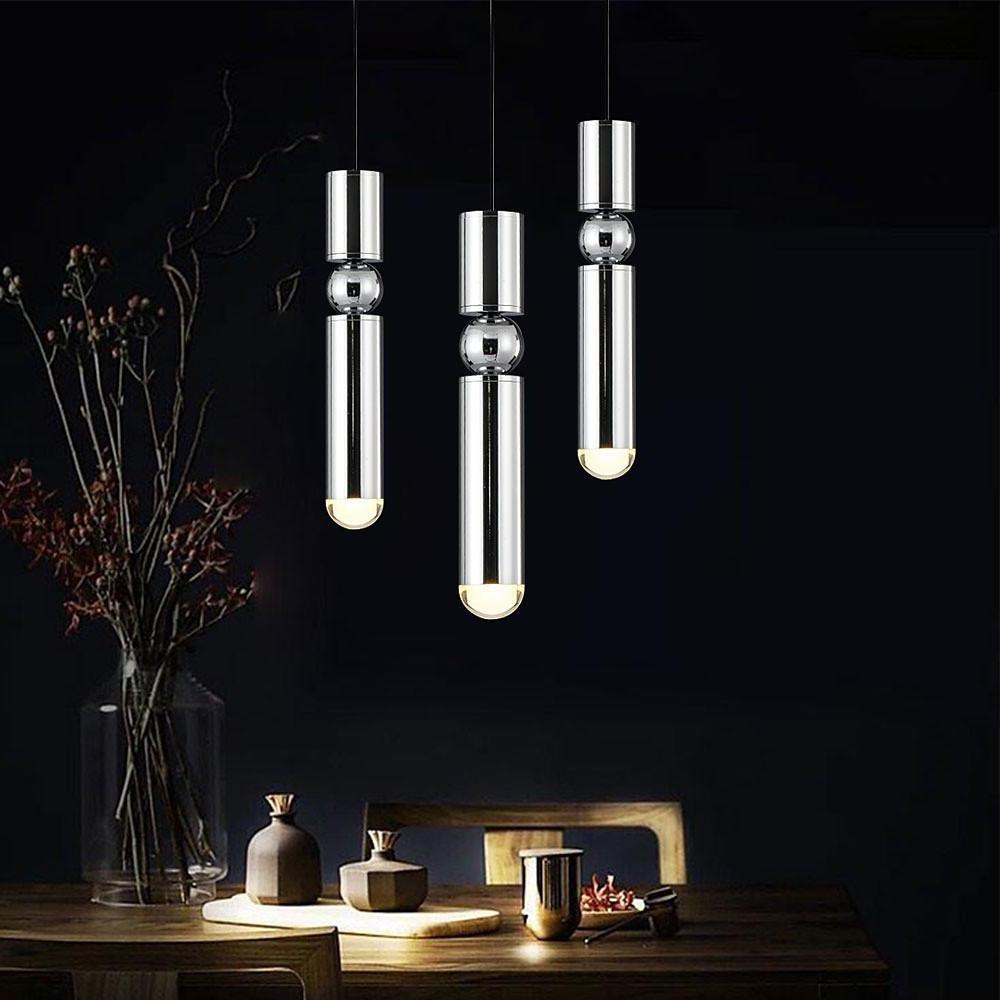 Cylindrical Mini Pendant — Electroplated Metal, LED, 2" × 14", 47" Adjustable Cord, E26/E27