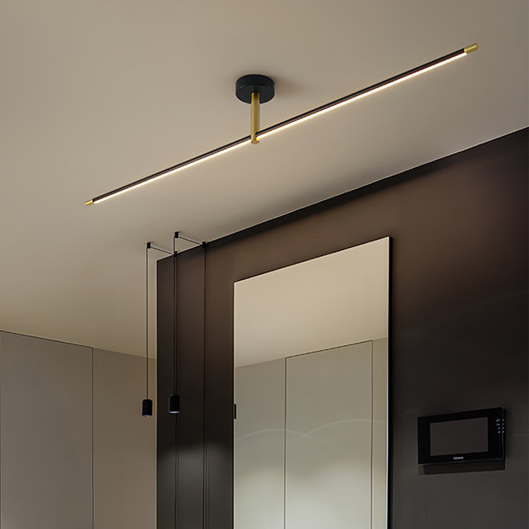 Minimalist Linear Semi-Flush Mount — Aluminum & Wrought Iron, Acrylic Shade, 12W–24W LED, 68cm–128cm