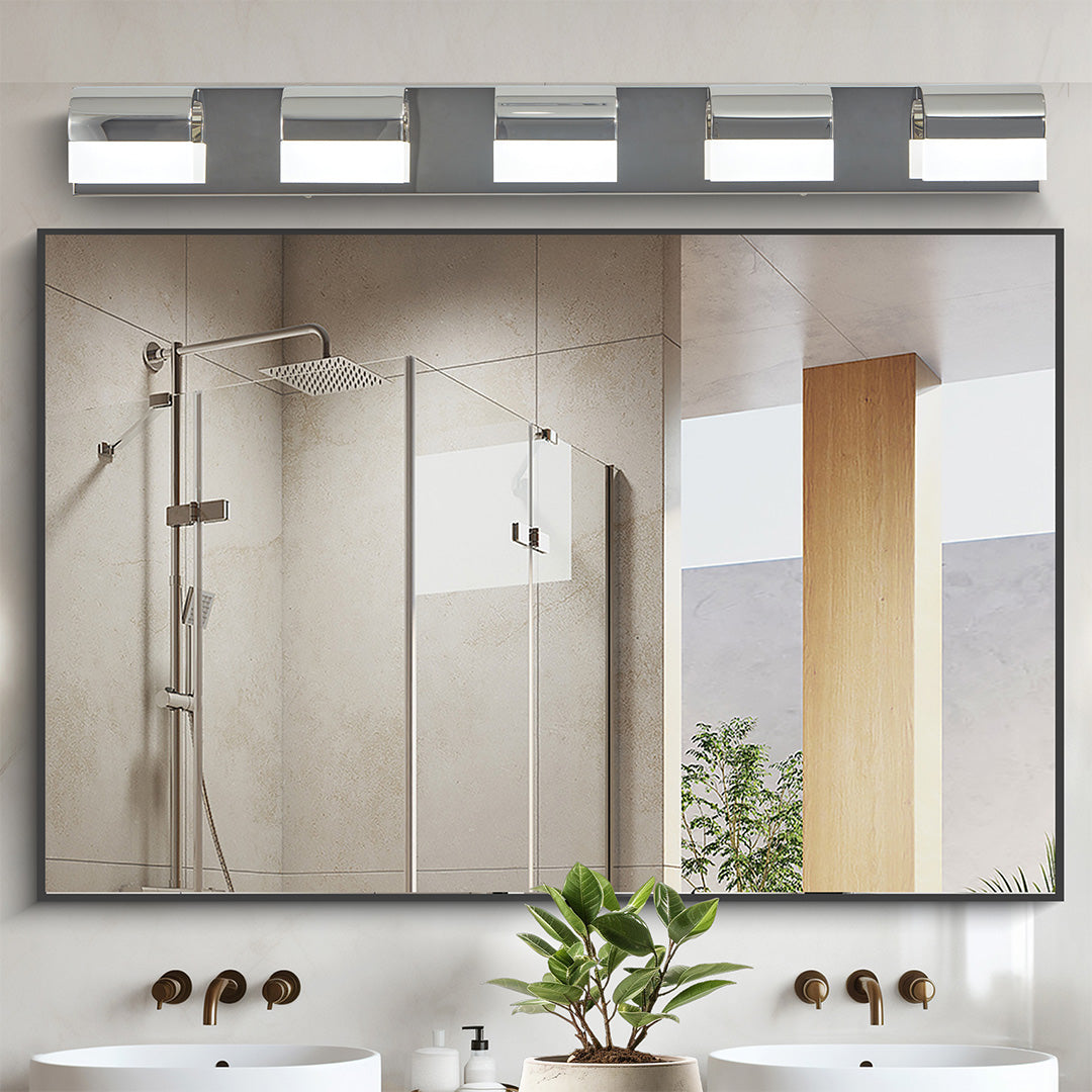 Modern Bathroom Vanity Light — Black Iron, White Acrylic, Integrated LED 6000K, 3- to 6-Light