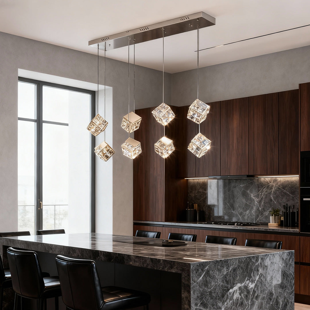 Rubik's Cube Crystal Chandelier — Champagne Gold, LED, 3-Step Dimming, 59.1" Chain, 6- to 17-Head