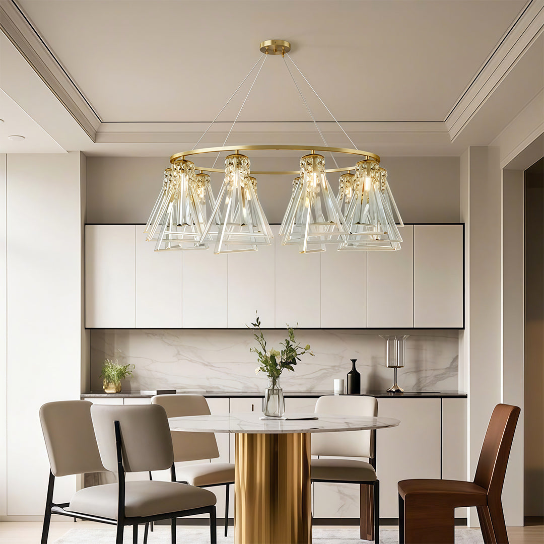 Minimalist Crystal Chandelier — Solid Copper, G9, 8- or 10-Light, Brass / Chrome / Black