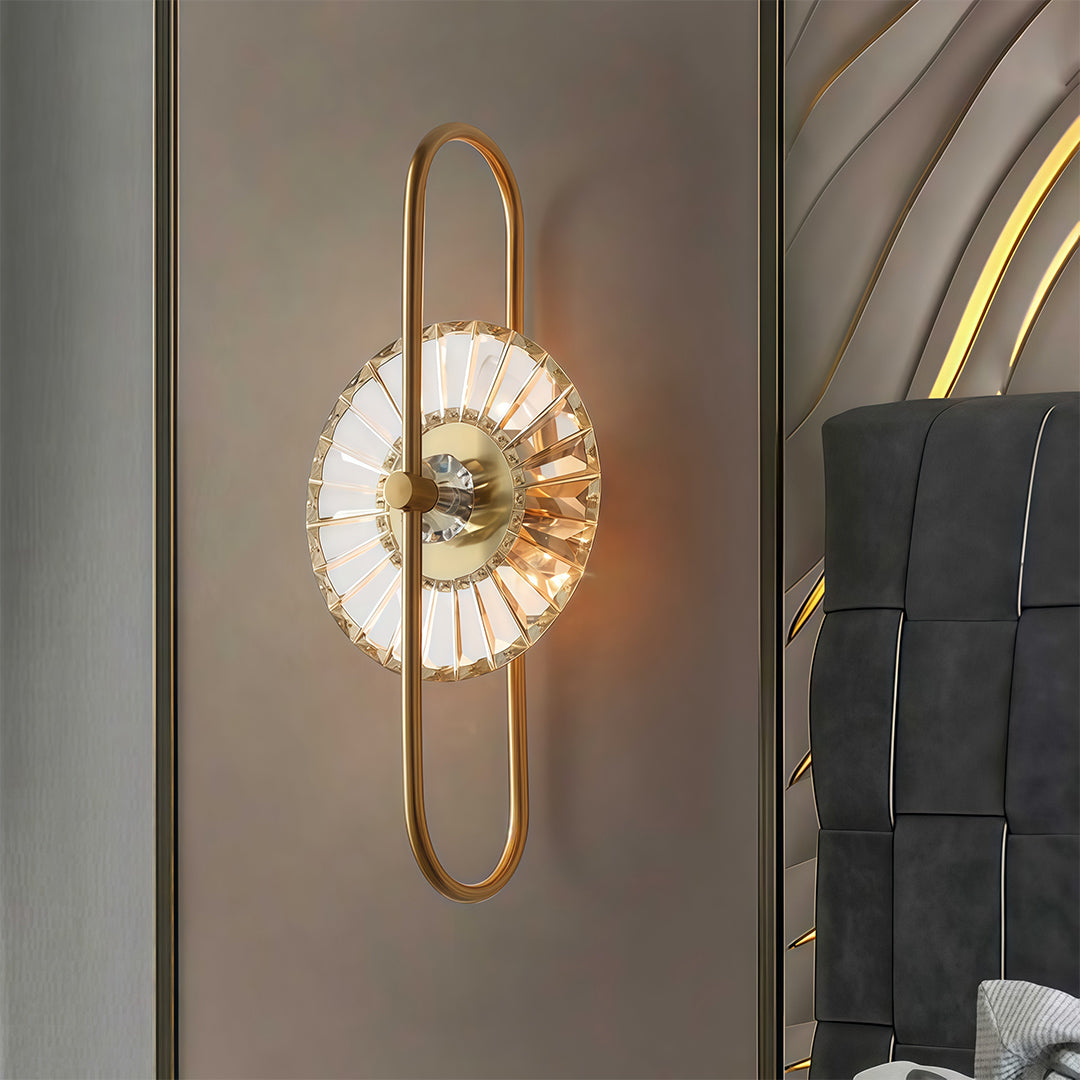 Vertical Crystal Wall Sconce — Gold Iron Frame, E14, Hardwired, 24.8" Minimalist