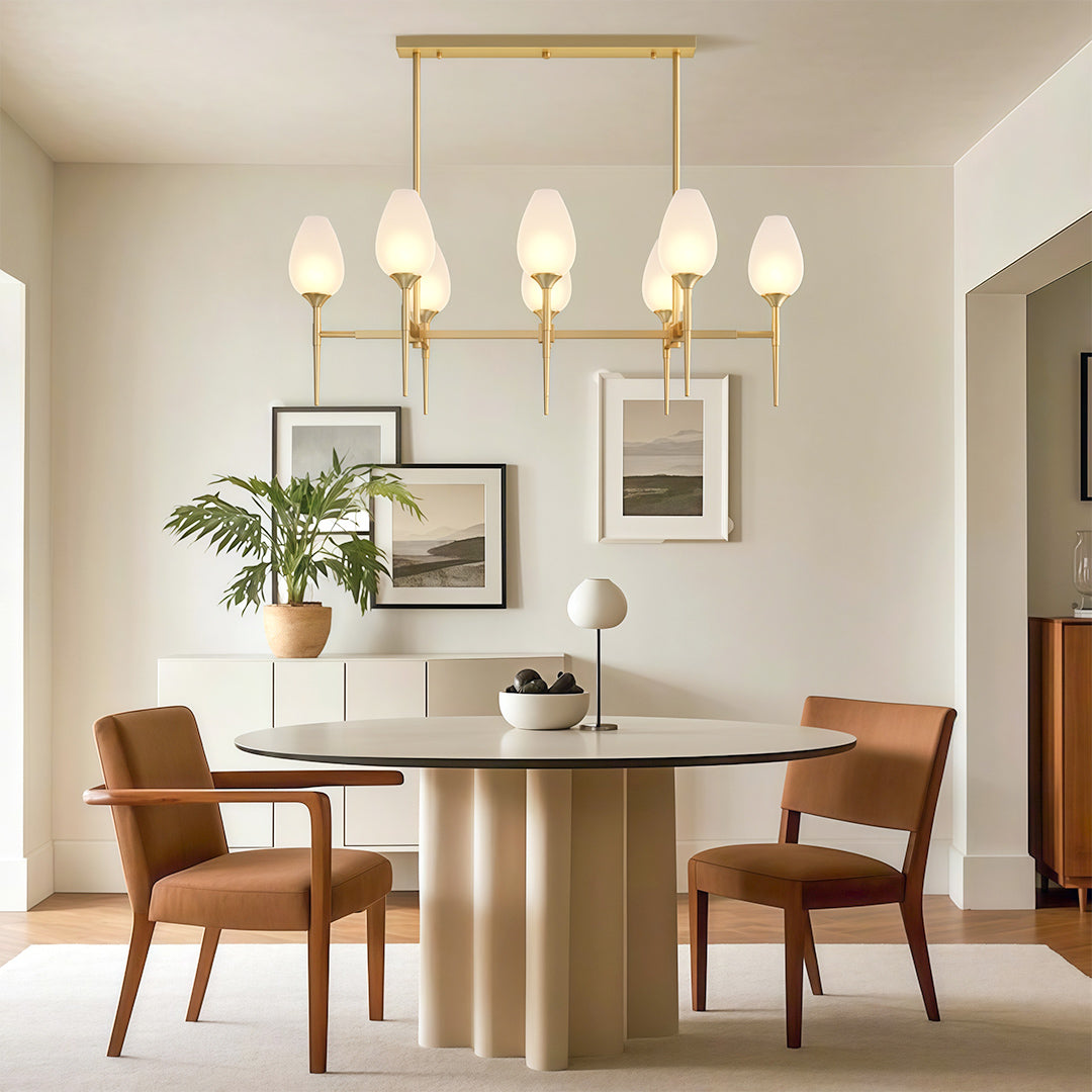 Minimalist Glass Chandelier — Brass Frame, Transparent Glass Shades, G9, 4-, 6-, or 8-Light