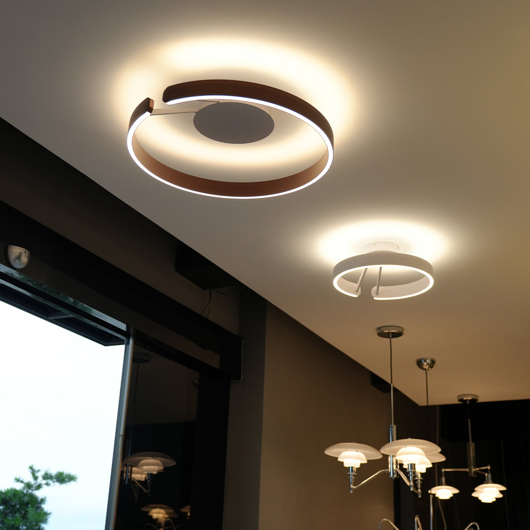 Minimalist Halo Ring Flush-Mount Ceiling Light — Iron & Aluminum, 80W LED, 15.8" or 23.6", Black / White / Coffee Brown