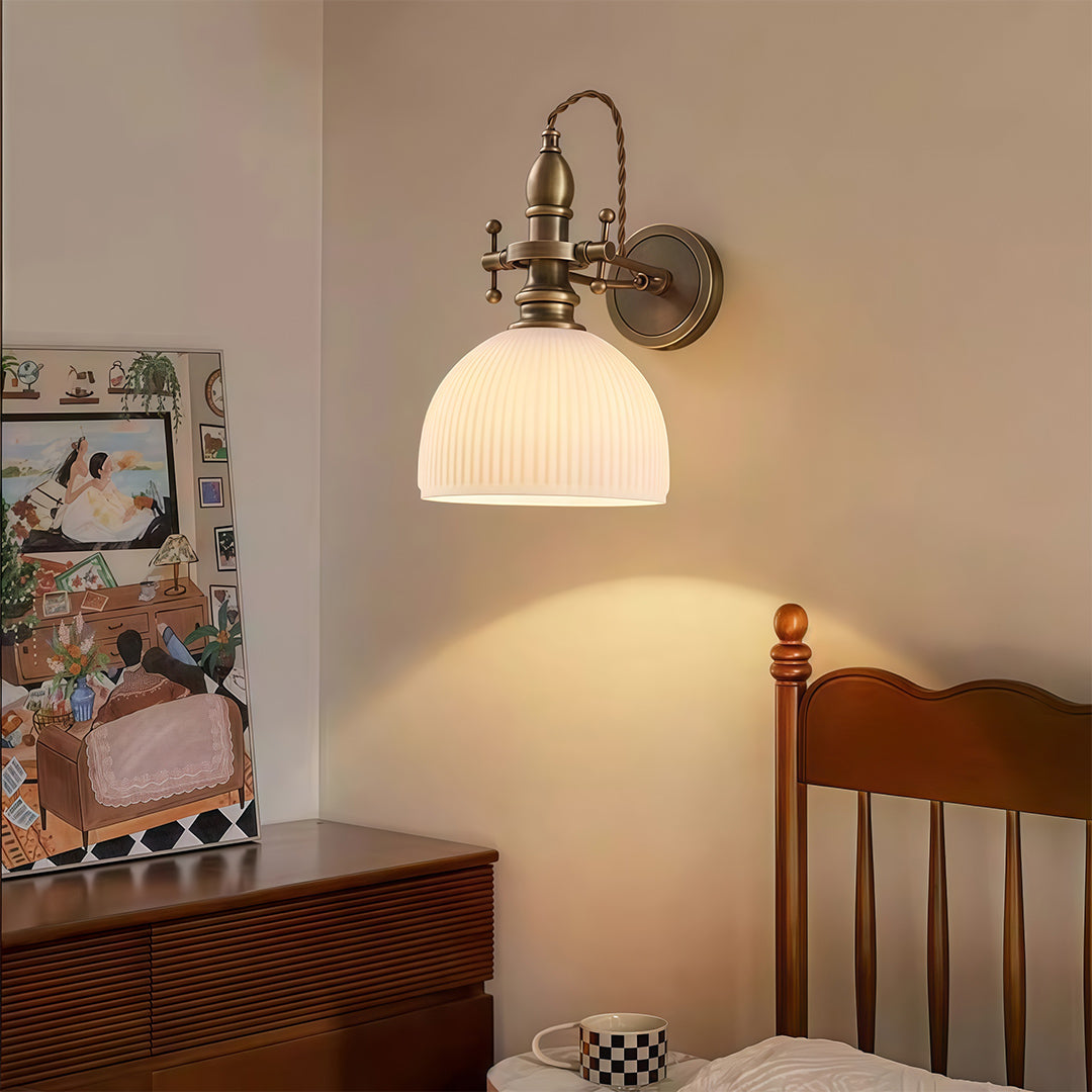 Vintage Reading Wall Sconce — Brass, Transparent Glass Shade, E14 Hardwired