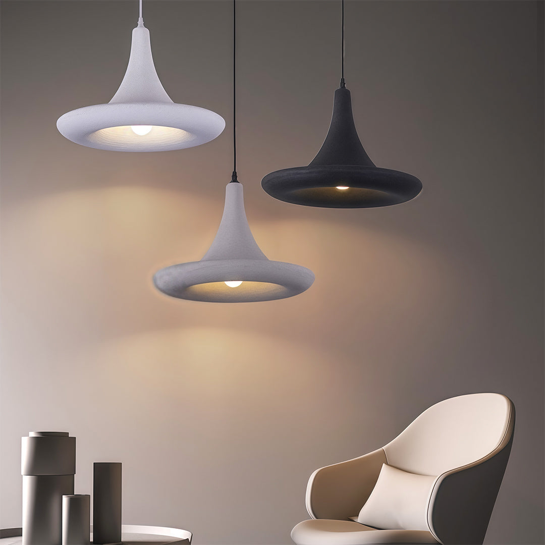 Wabi-Sabi Minimalist Pendant Light — Matte PS Shade, Iron Frame, E27, 15.75" Wide, Adjustable 59.1" Cable