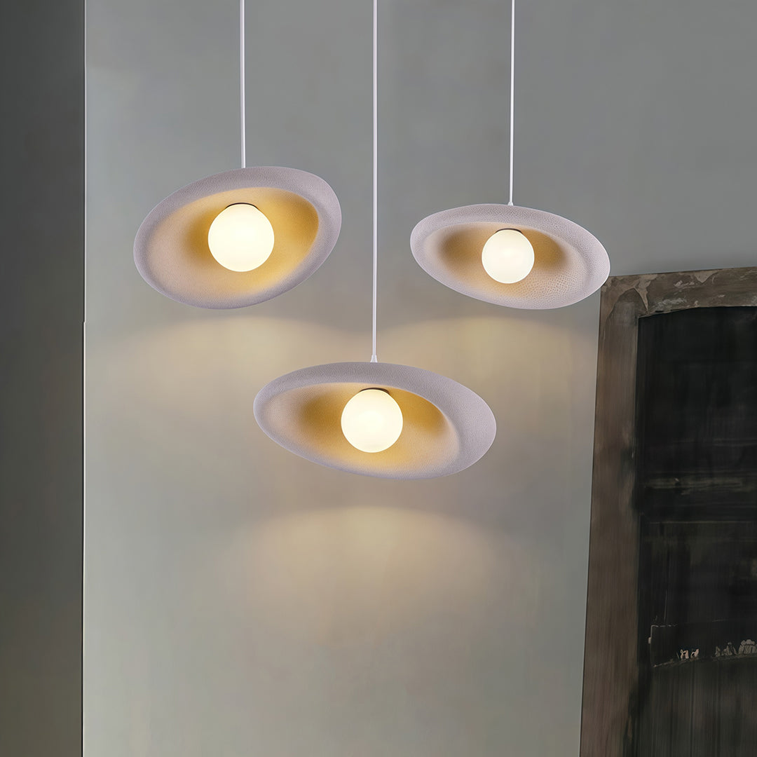 Wabi-Sabi Minimalist Pendant Light — Metal, PS Diffuser, Stone Paint Finish, G9, 15.75" Wide, 59.1" Adjustable Chain