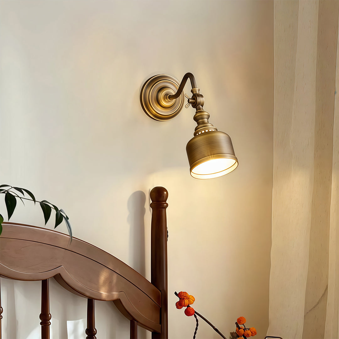 Retro Solid Brass Wall Sconce — Hardwired, E14, Brass or Brass-and-Glass Shade, 4 Models
