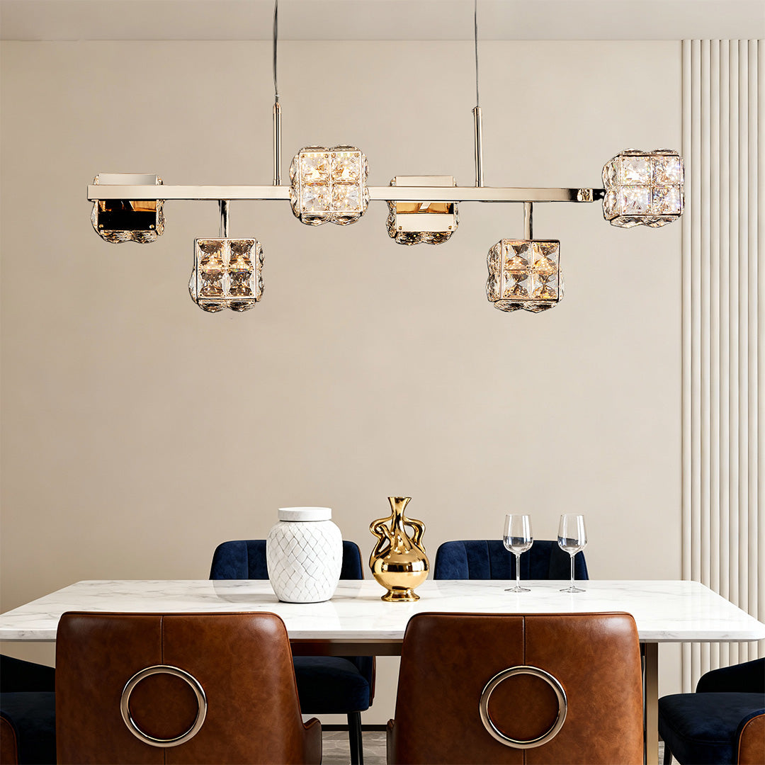 Cube Crystal Chandelier — Gold, LED, 3-Step Dimming, 6 to 15-Light Configurations