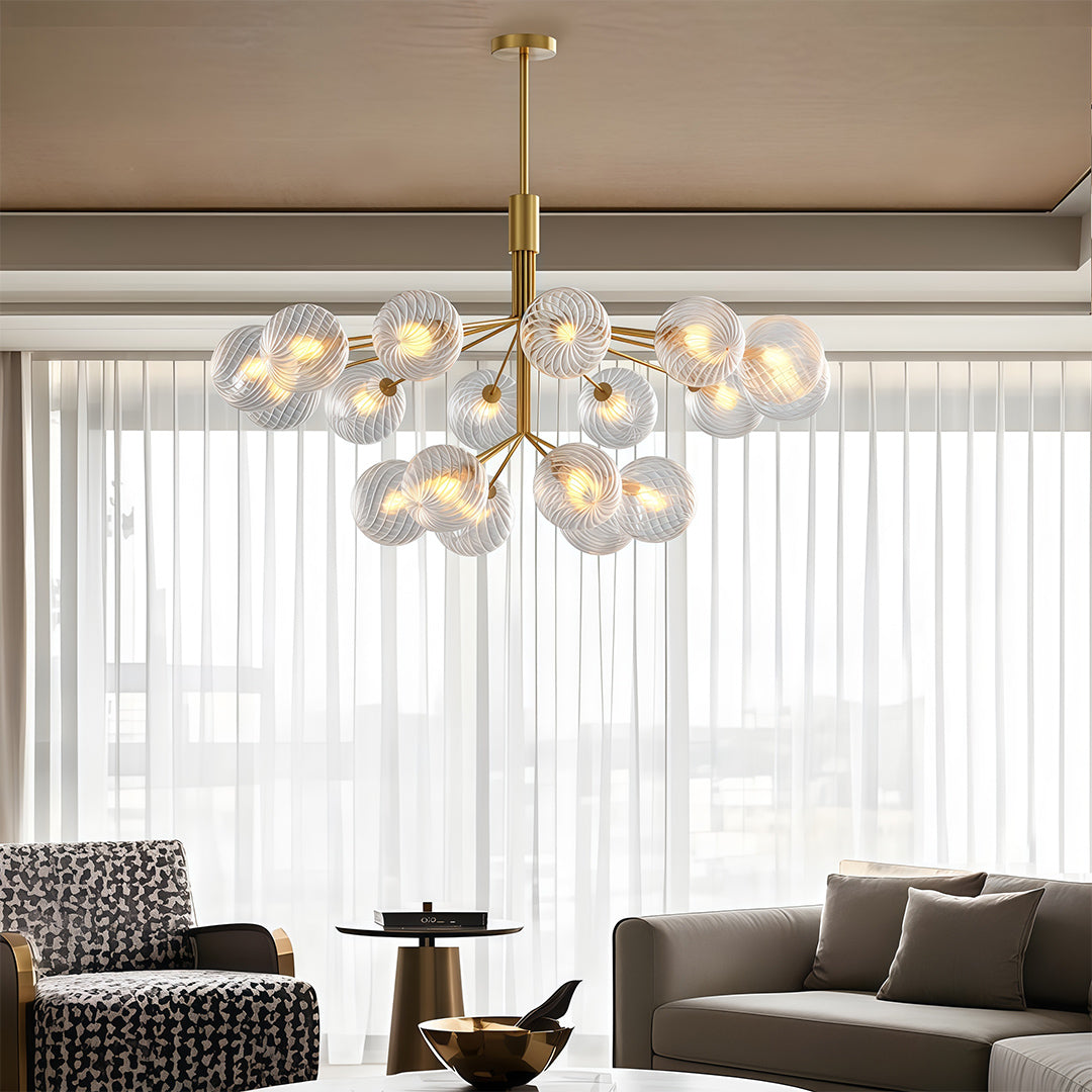 Glass Ball Chandelier — Solid Copper, G9, 9-, 12-, or 18-Light, Copper / Nickel / Black