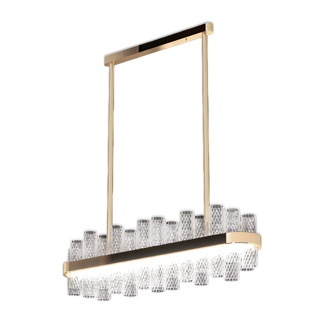 Crackled Glass Modern Chandelier — Champagne Gold, Three-Color Dimming, LED, 47.2" Cable