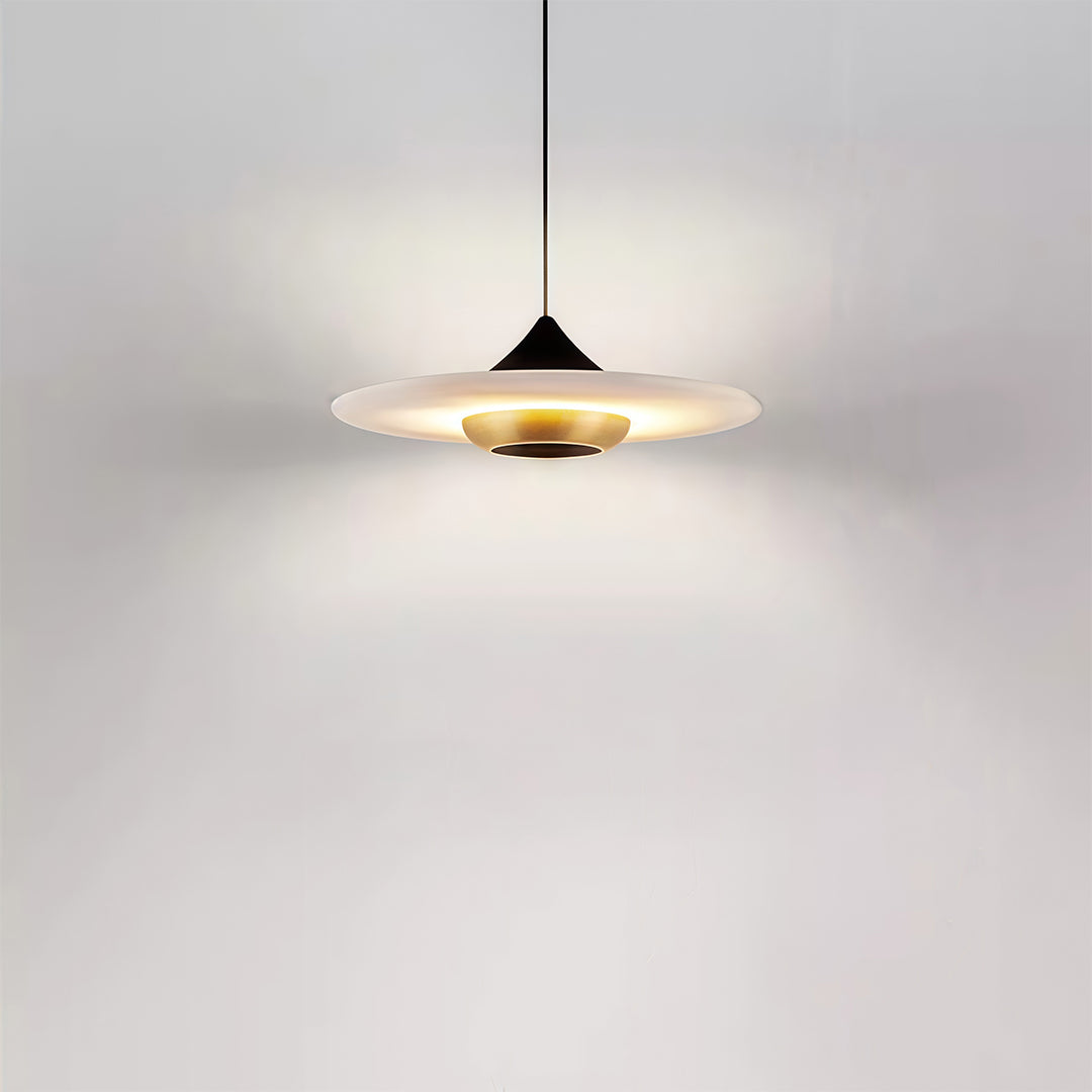 UFO Marble Pendant Light — Black Aluminum, 6.5W LED Warm White (3000K), 10.1" Diameter