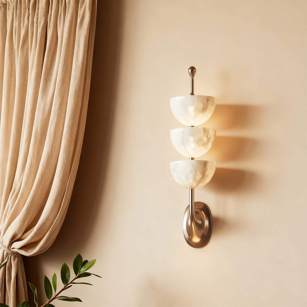 Minimalist Marble and Copper LED Wall Sconce — 6.5W Warm White, 21.7", Hardwired