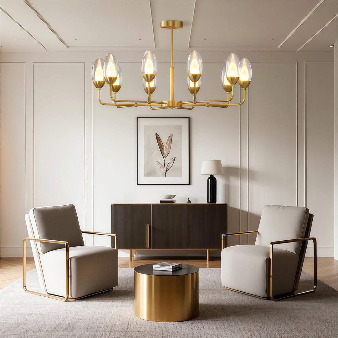 Modern Minimalist Copper Chandelier — Full-Copper Frame, Transparent Glass, G9, 6-, 8-, or 10-Light