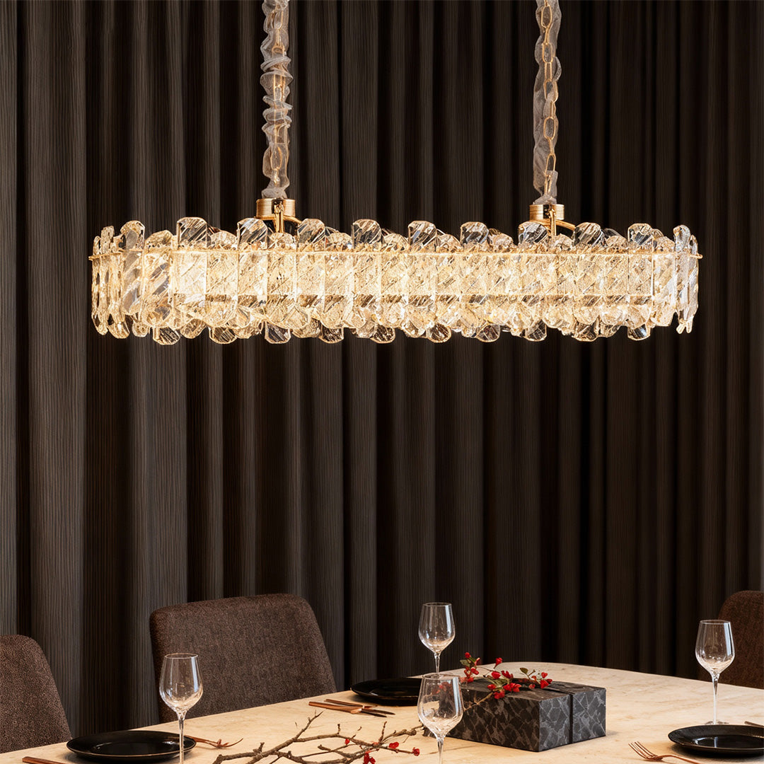 Crystal Chandelier — Champagne Gold Carbon Steel, LED, Dual-Color Dimming, Six Configurations, Adjustable 31.5" Cord