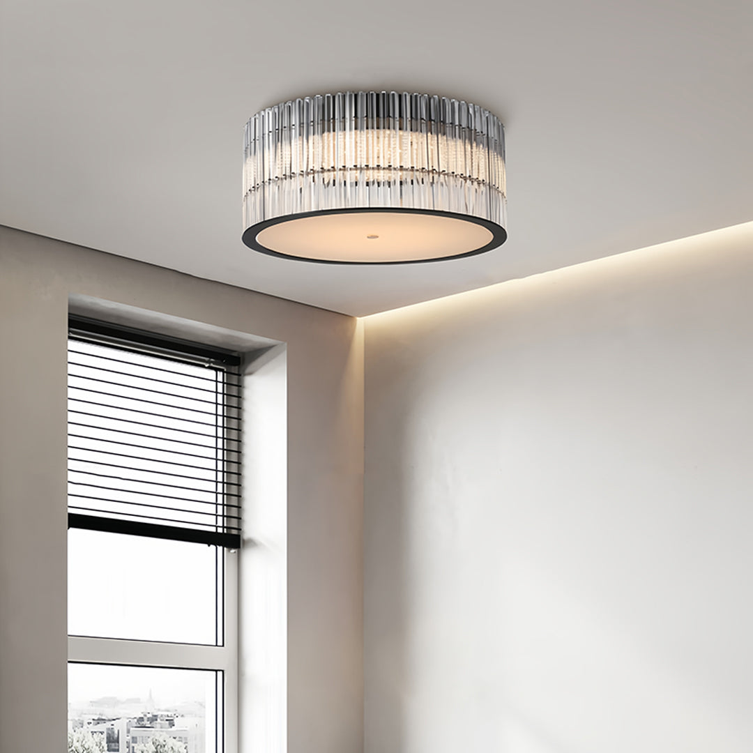 Modern Minimalist Glass Flush Mount Ceiling Light with Crystal Accents