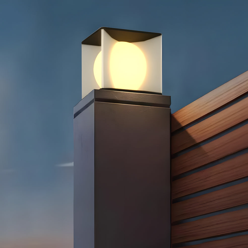 Square Waterproof Outdoor Pillar Lights with Acrylic Lampshade in Stainless Steel