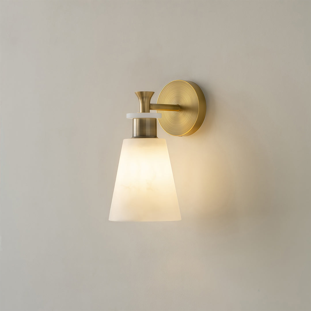 Minimalist Brass and Marble Wall Sconce — Copper Finish, E14, Hardwired