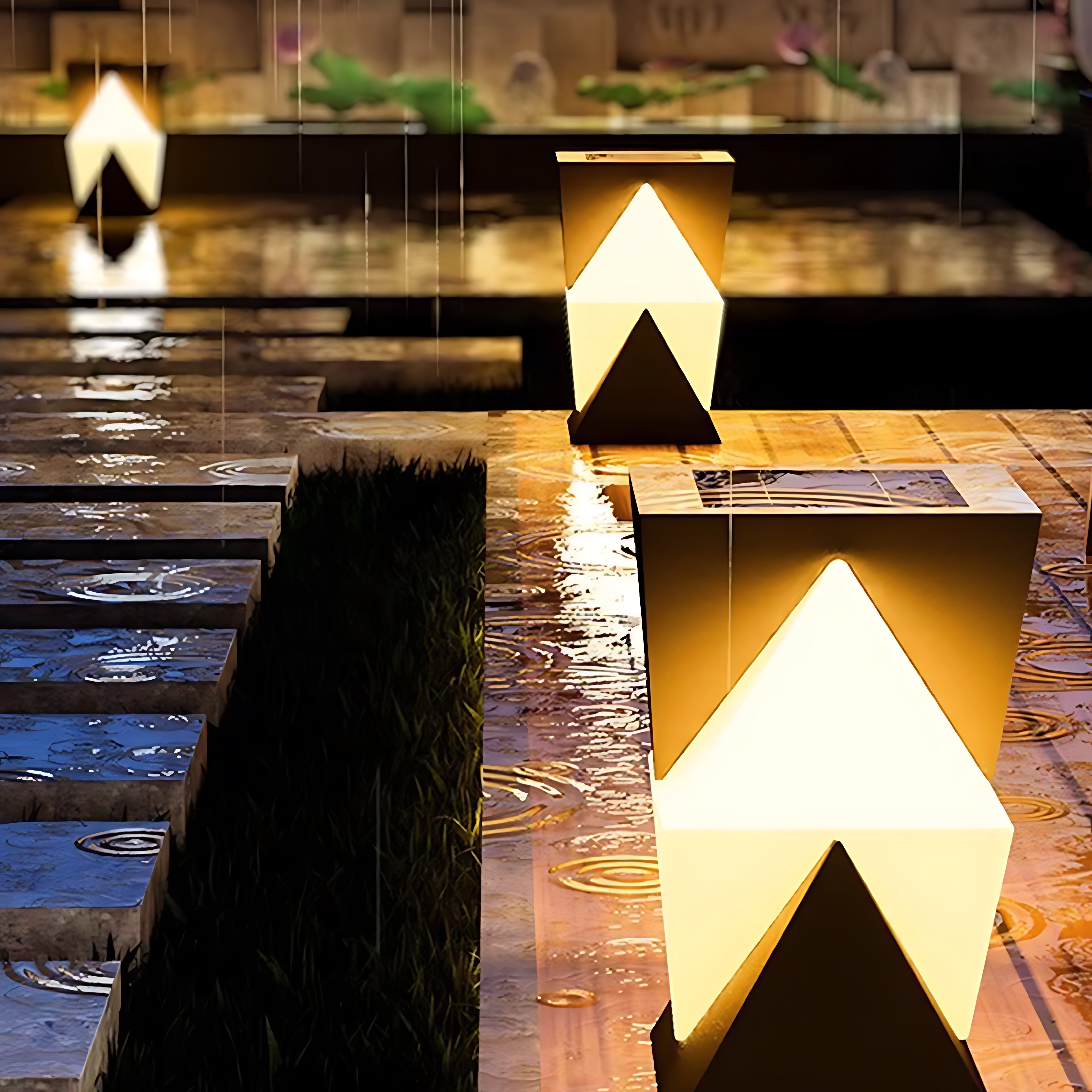 Minimalist Geometric Outdoor Pillar Light — Stainless Steel, LED, IP65, Solar or Hardwired, 3000K Warm White