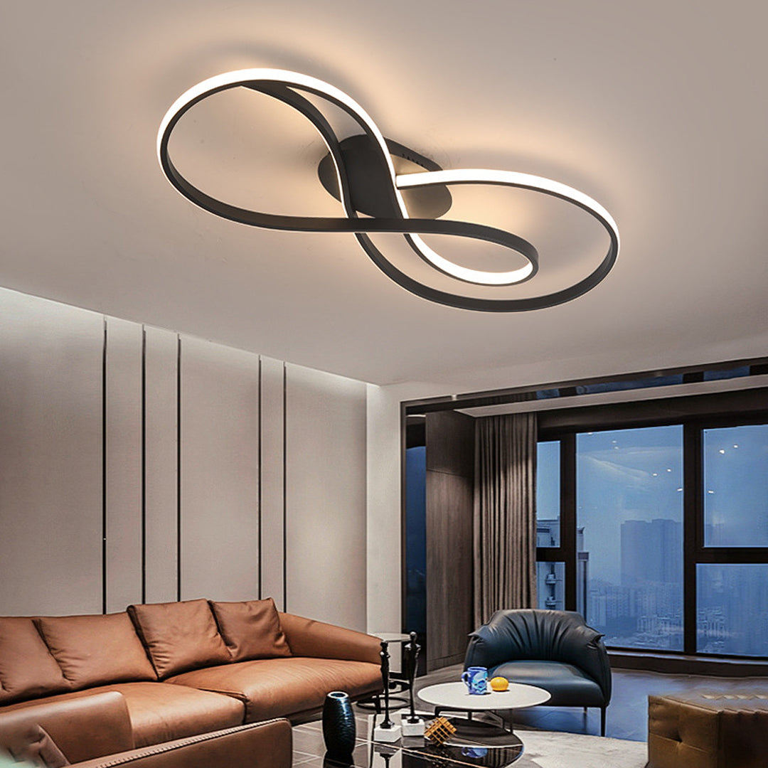 Art Deco Geometric Flush-Mount Ceiling Light — Metal, LED, Dimmable, Black / Chrome / Gold, 23.6" or 31.5"