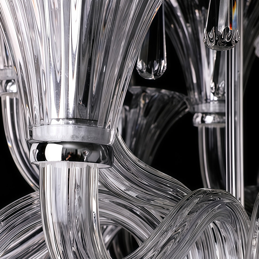 French Art Glass Chandelier — Clear Glass & Metal, 3-Step Dimming, E14, 12-Light or 18-Light