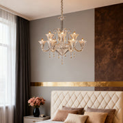 French Art Glass Chandelier — Clear Glass & Metal, 3-Step Dimming, E14, 12-Light or 18-Light