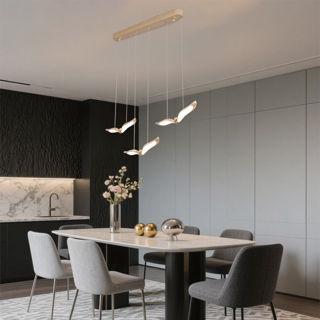 Seagull Multi-Light Pendant — Rose Gold Iron, Acrylic 3D Shadow, 1-, 3-, or 5-Head LED, Dual Color Temperature