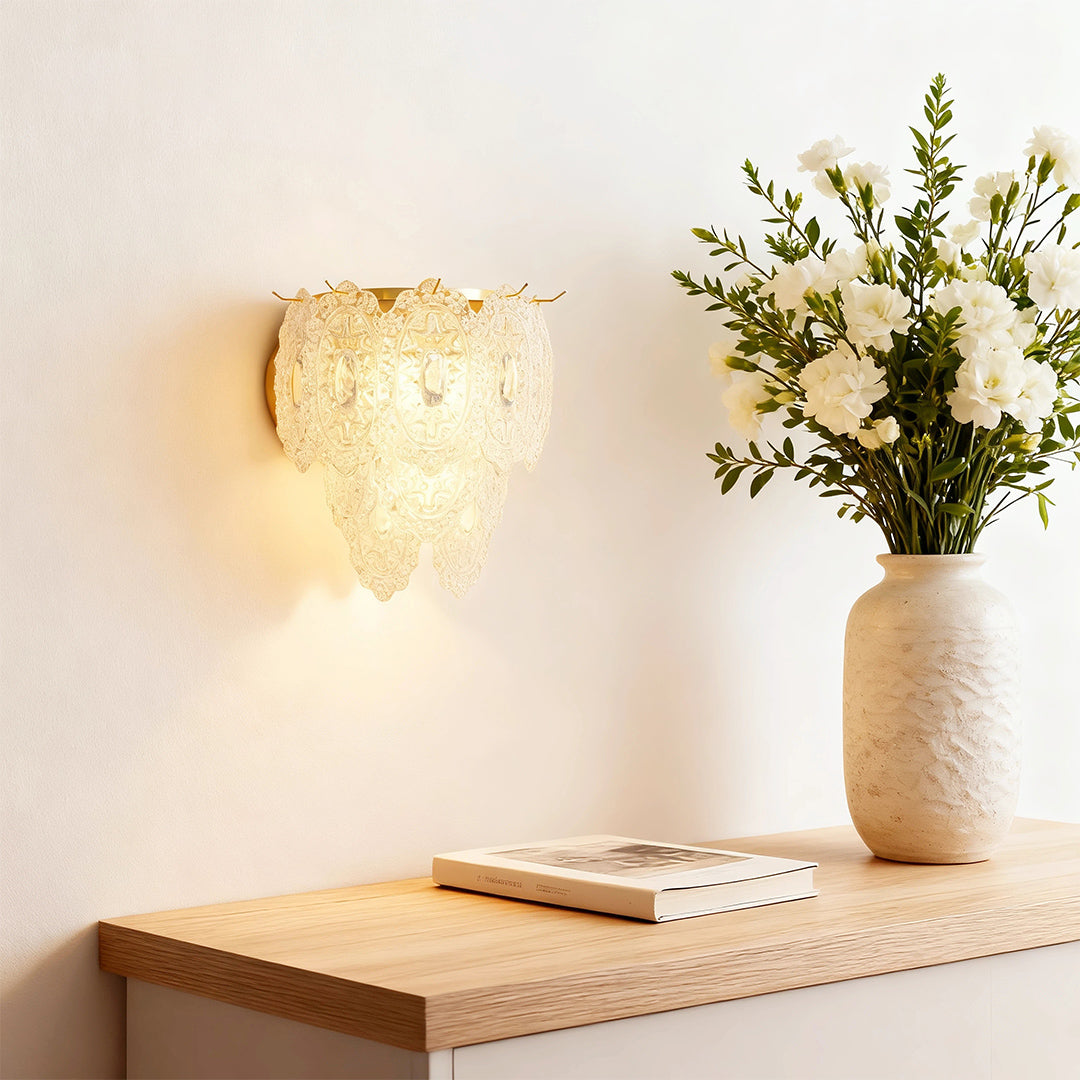 French Art Deco 3-Light Wall Sconce — Copper Frame, Transparent Glass Shades, E14, 11.81" Wide
