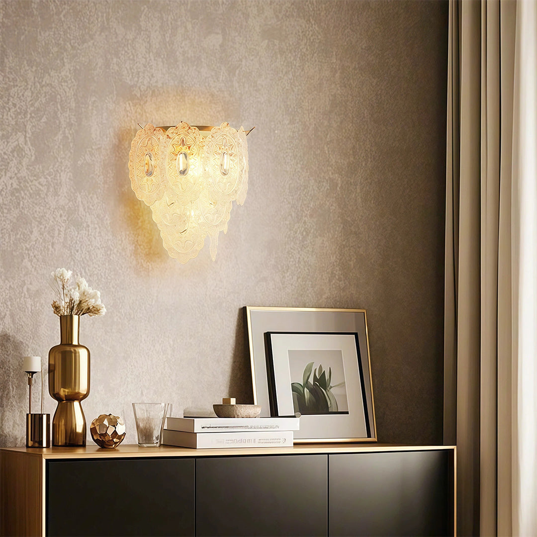 French Art Deco 3-Light Wall Sconce — Copper Frame, Transparent Glass Shades, E14, 11.81" Wide