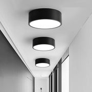 Cylindrical LED Flush-Mount Ceiling Light — Black Metal, 9" Diameter, Three-Step Dimming (3000K/4500K/6000K)