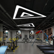 Triangular Geometric LED Chandelier — Black Iron with White Acrylic, Adjustable 39.4" Chain, 5 Sizes