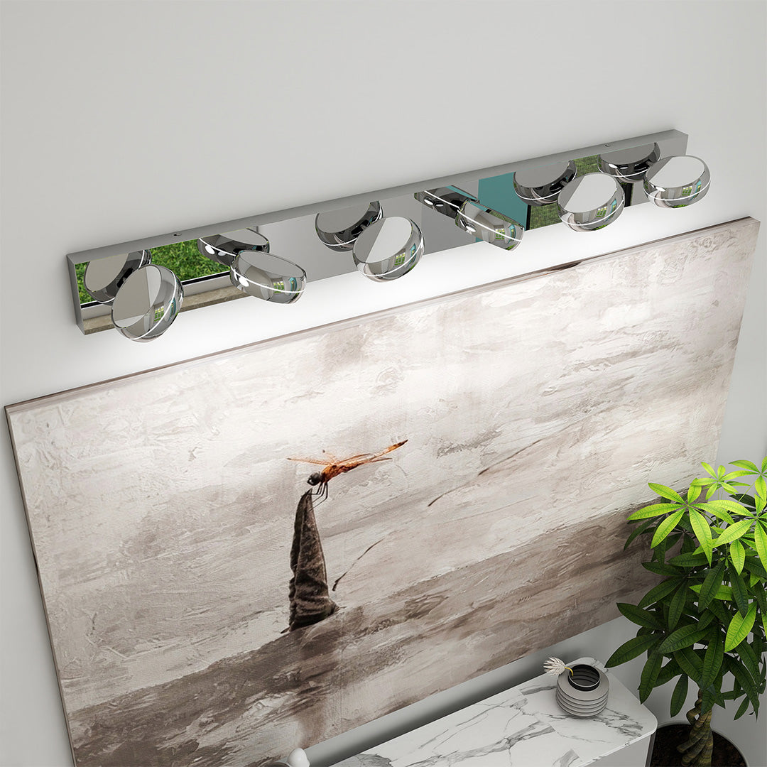Minimalist Chrome Bathroom Vanity Light — Aluminum, LED 6000K, 3 to 6-Light Configurations