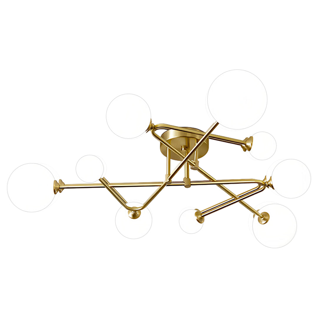 Magic Bean Semi Flush-Mount Ceiling Light — Gold Iron, Hand-Blown Glass, 3-Step Dimming (3000K/4500K/6000K), 4, 6, or 9-Light