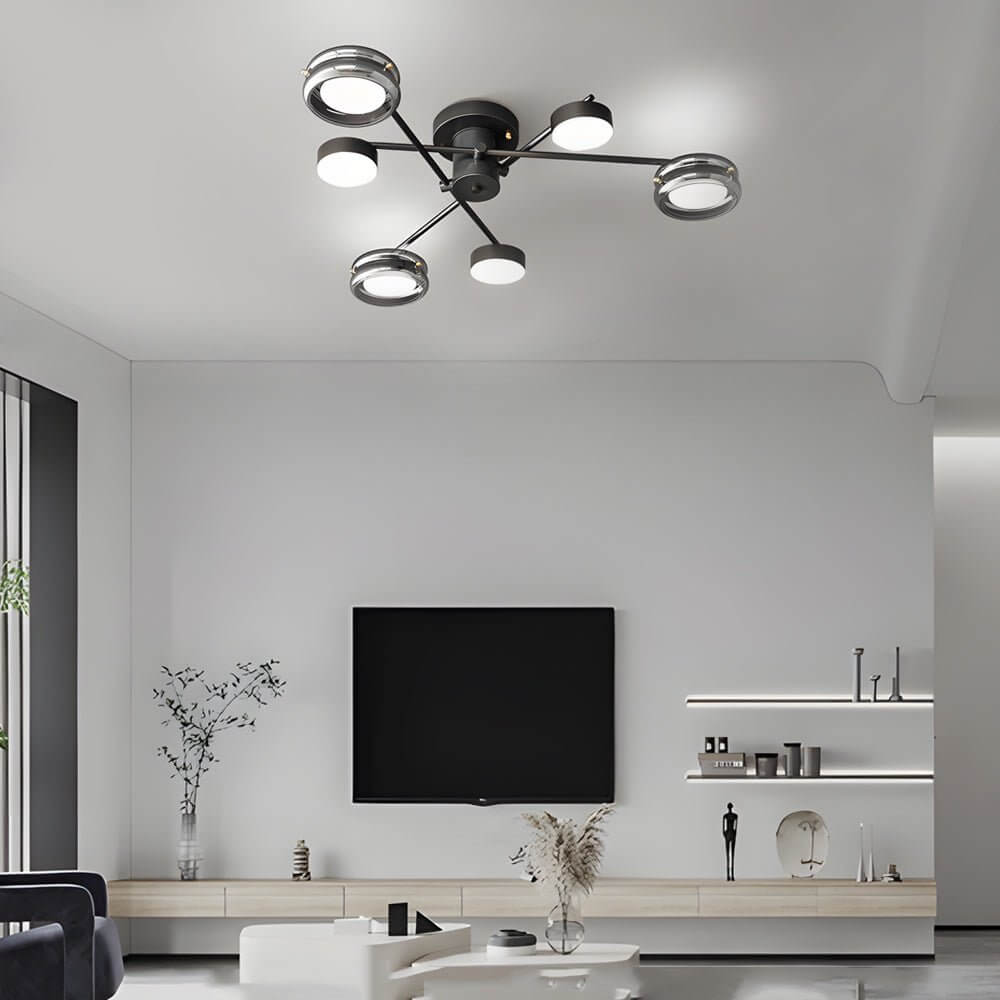 artistic matte black copper semi flush mount ceiling light with multiple heads