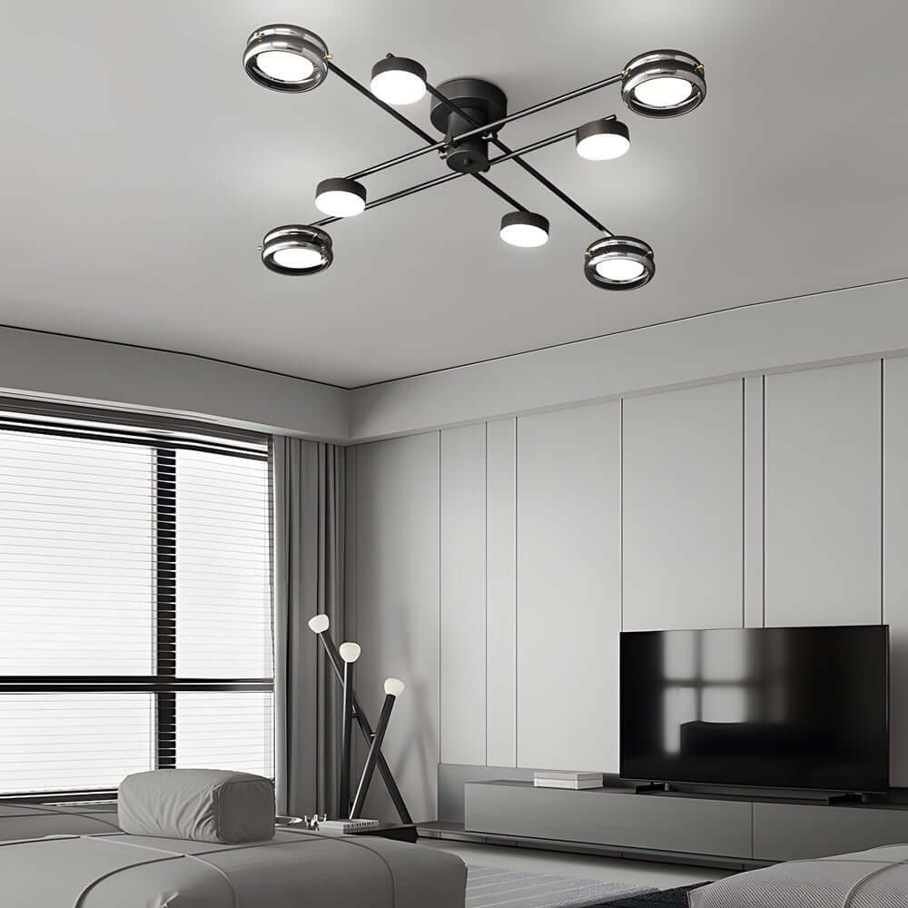 artistic matte black copper semi flush mount ceiling light with multiple heads