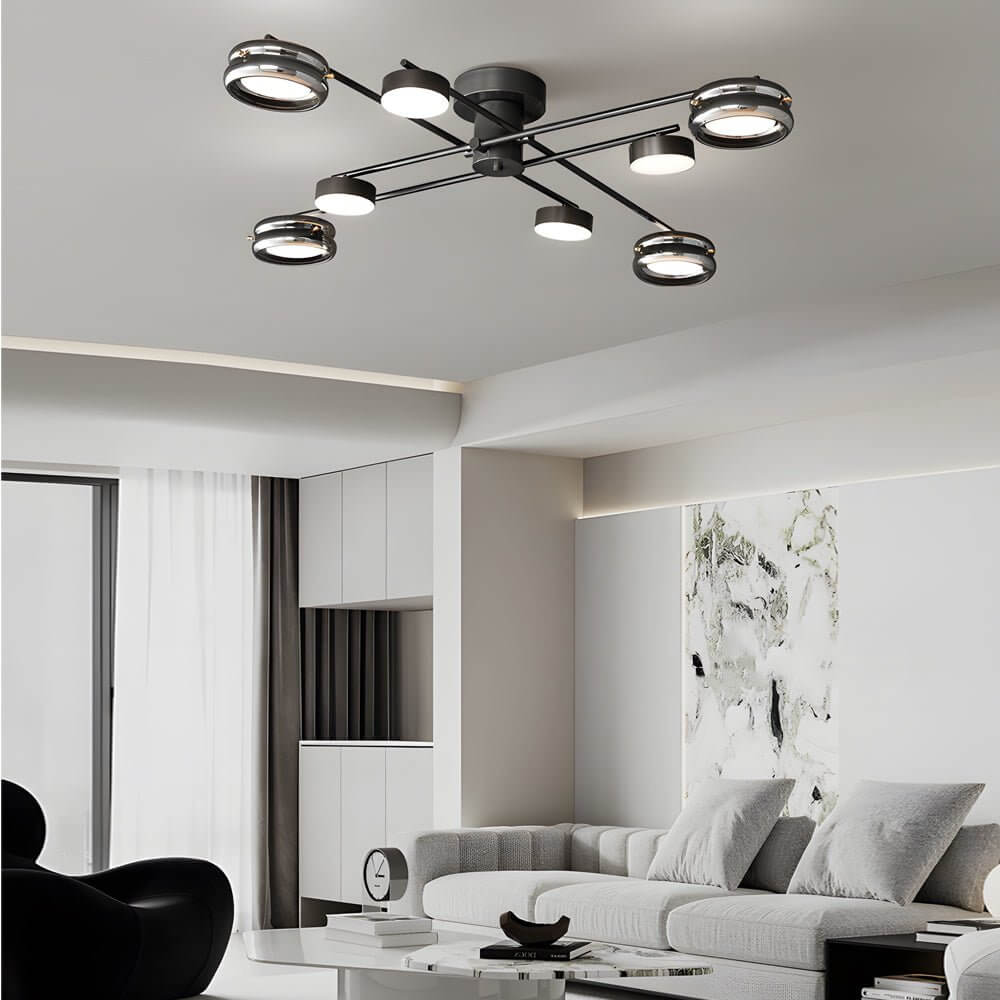 artistic matte black copper semi flush mount ceiling light with multiple heads