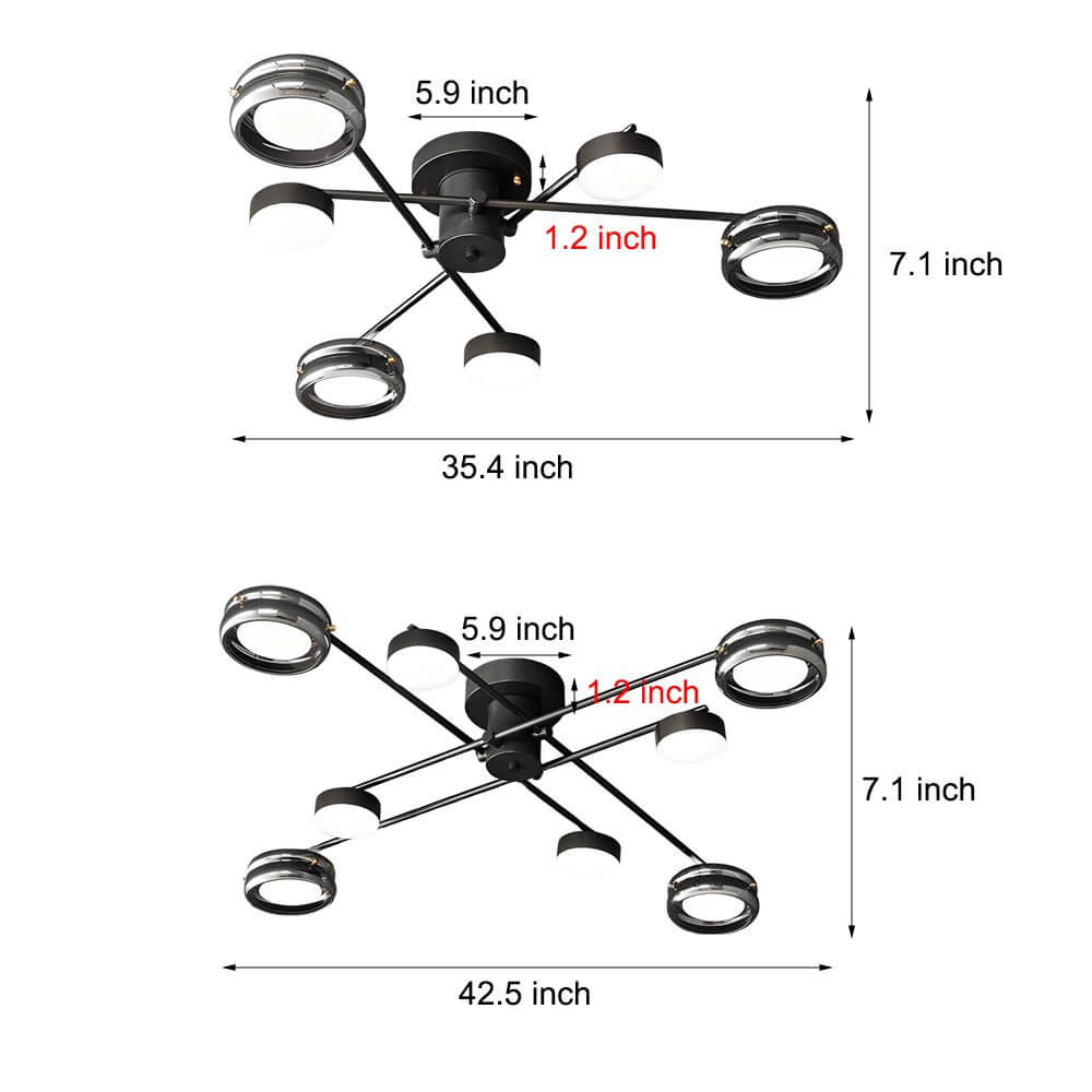 artistic matte black copper semi flush mount ceiling light with multiple heads