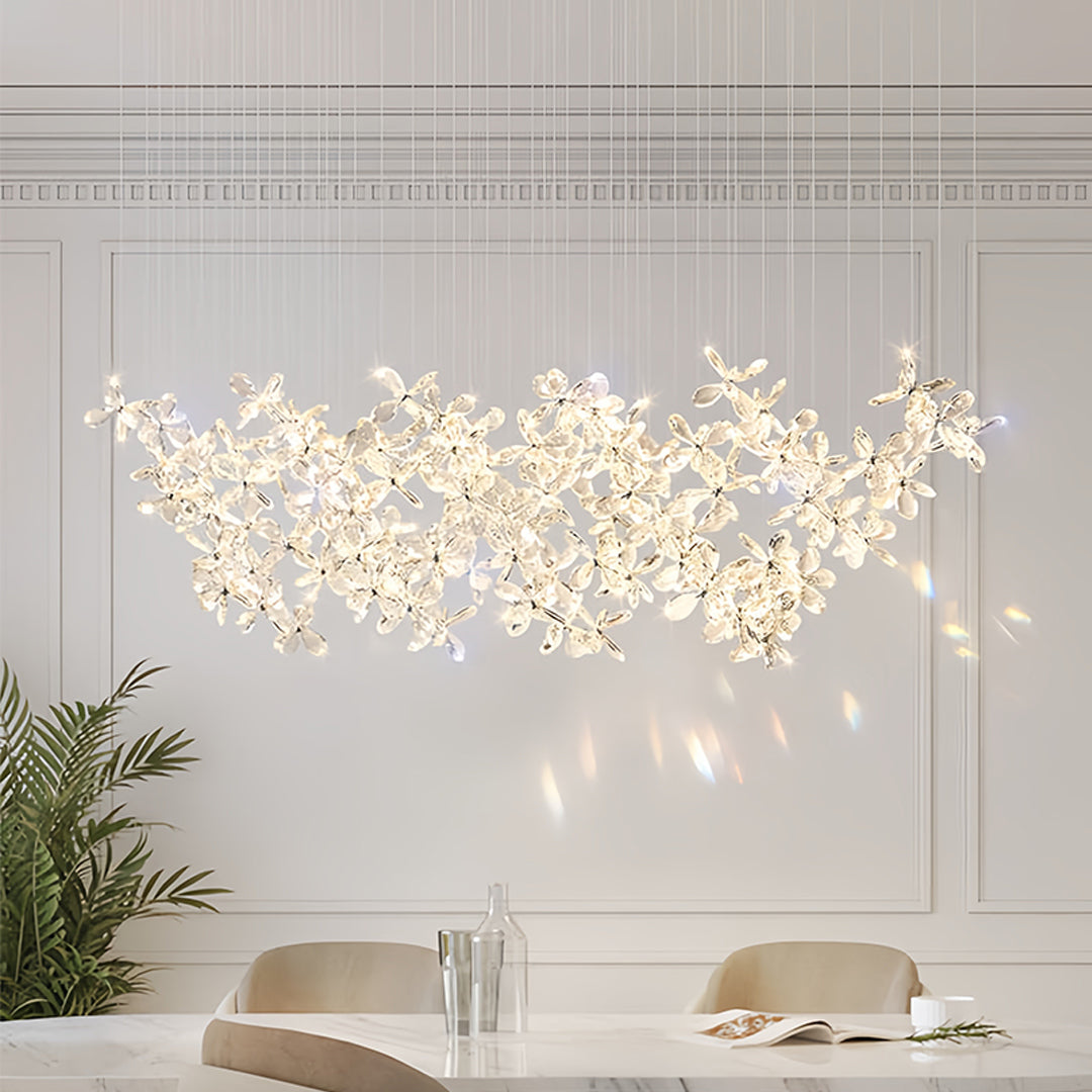 Crystal Flower Island Chandelier — Chrome Stainless Steel, 30W LED, 3-Step Dimming, 39.4" Wide