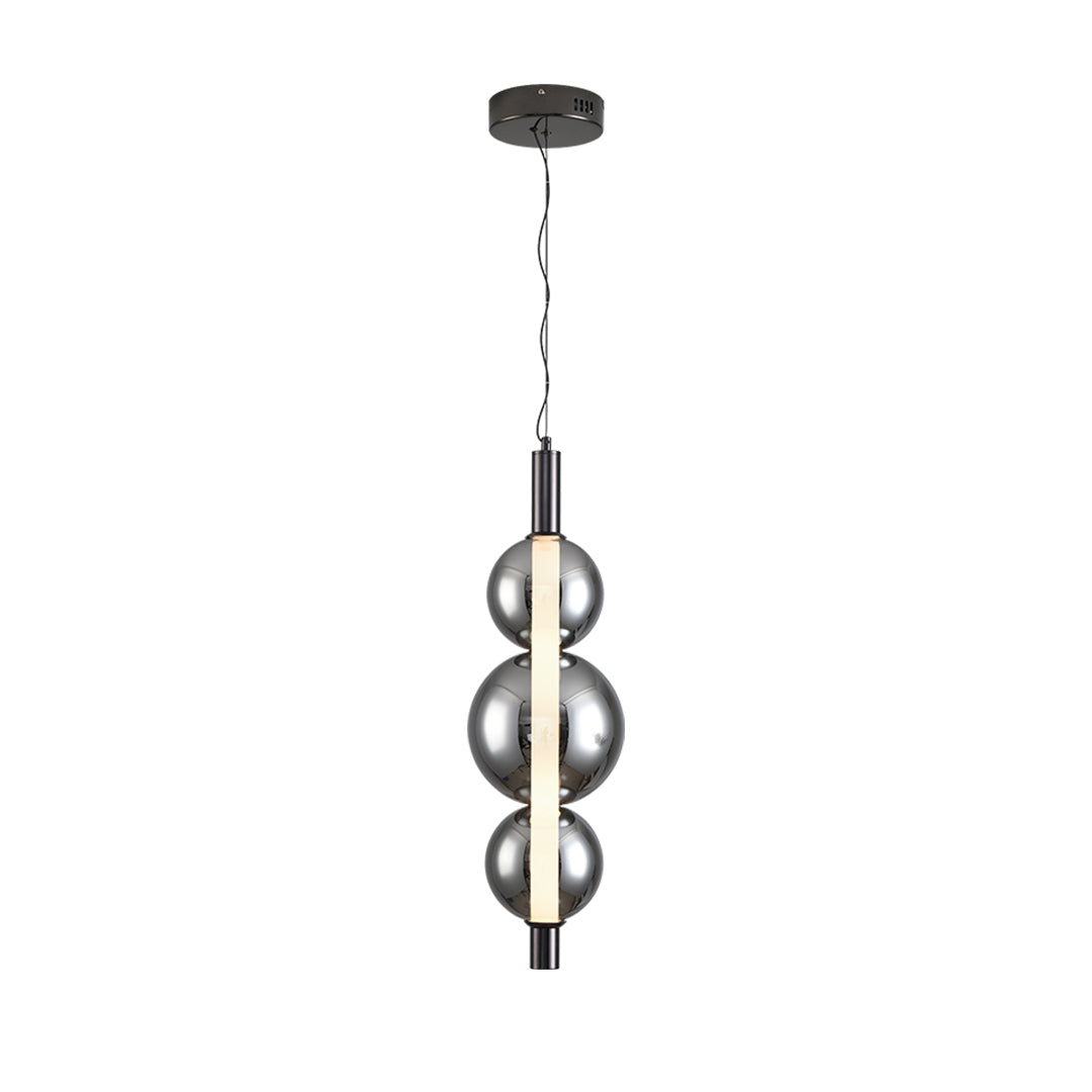 Modern Minimalist Branch Pendant Light — Wrought Iron, Smoke Grey Glass, 1-to-3-Light LED, Three-Color Dimming