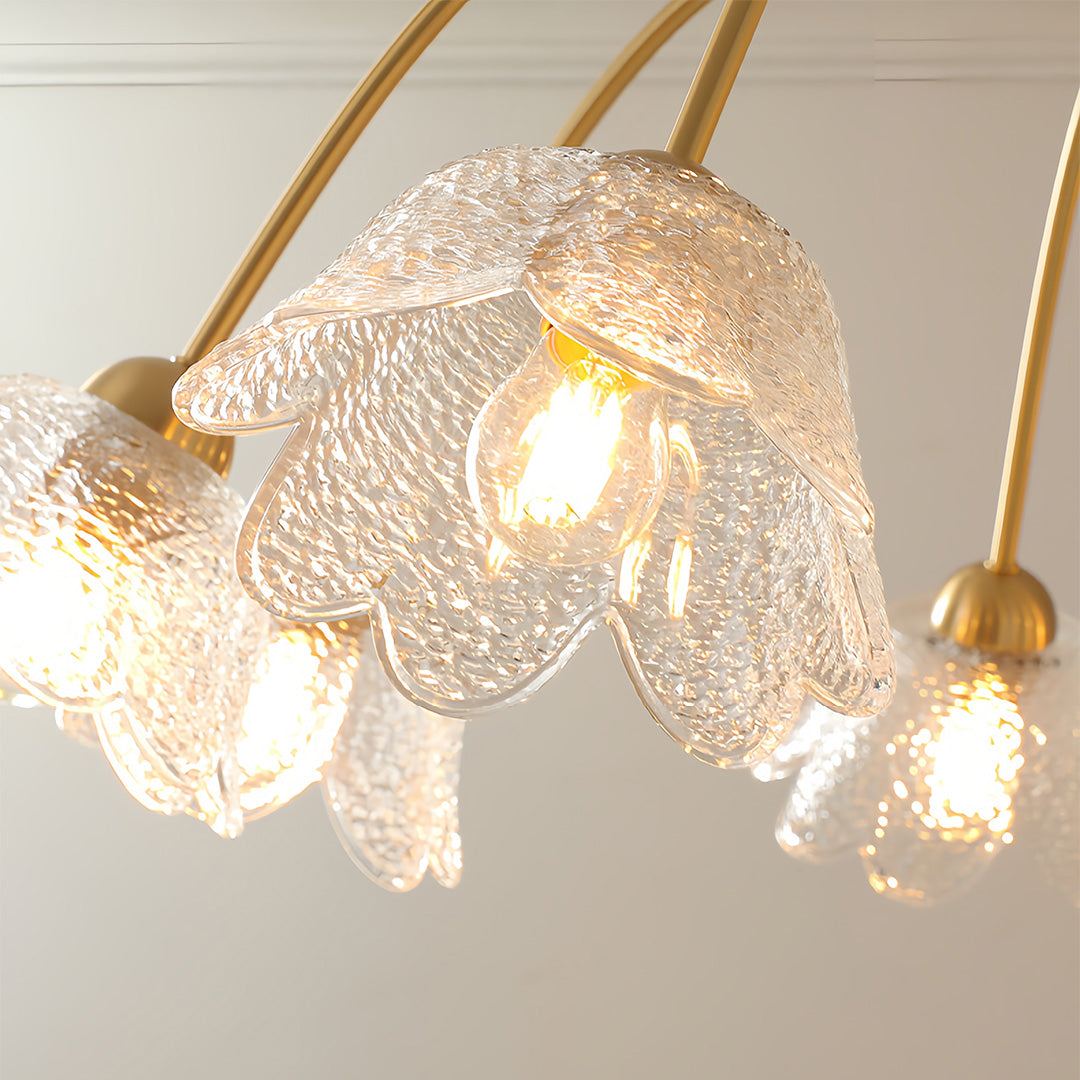 French Flower-Shaped Glass Chandelier — Full Copper, Brass Finish, 3-Step Dimming, 3, 6, or 8-Light