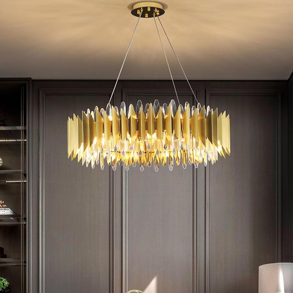 Round Crystal Chandelier — Stainless Steel, LED, 3000–5400K, 8- or 12-Light