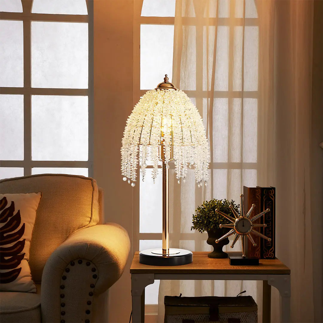Luxury European Crystal Bedside Table Lamp in Gold Luxe