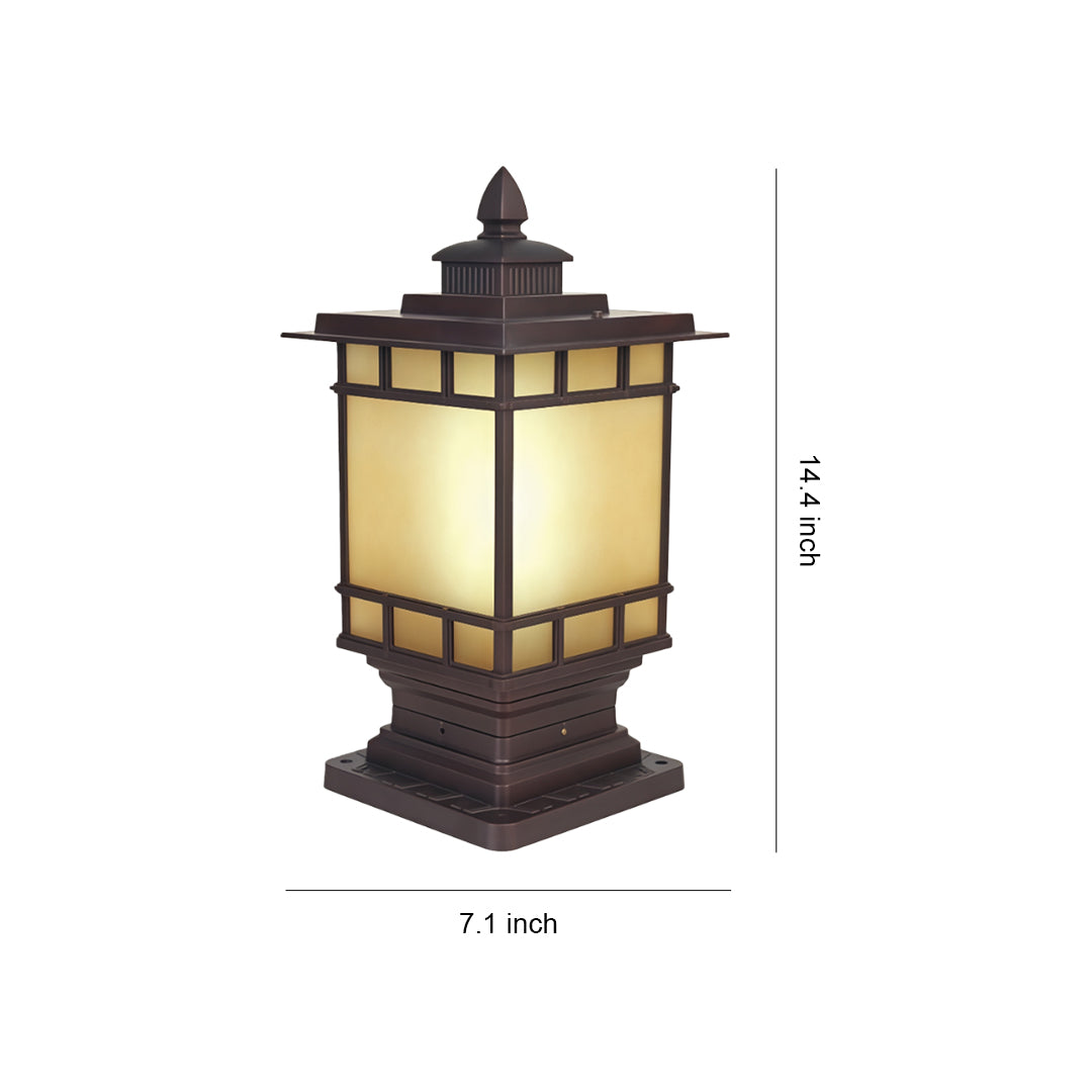 Vintage Outdoor Pillar Light — Coffee Aluminum and Glass, 9W LED E26, IP44, 14.4" Height